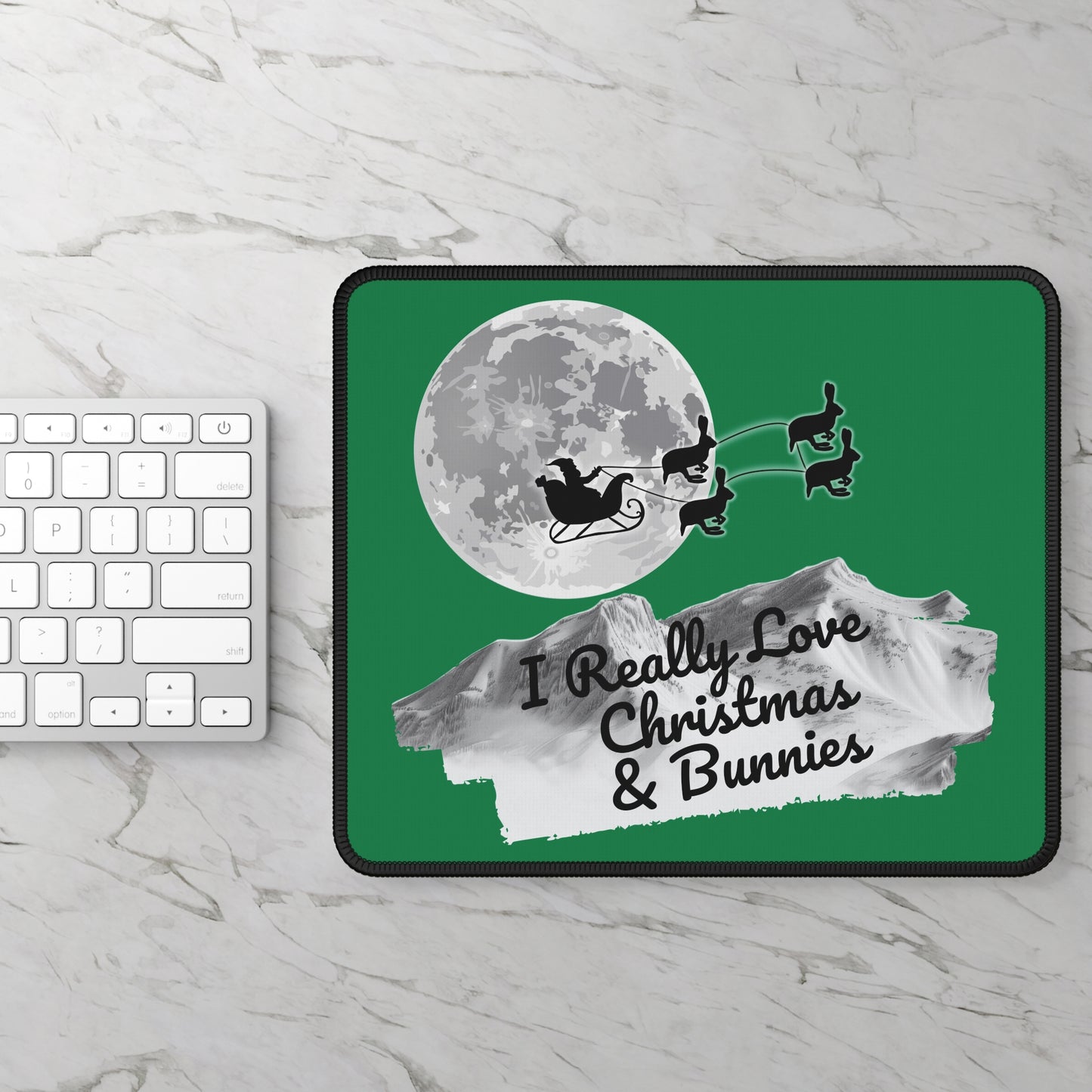 Christmas Bunny Gaming Mouse Pad, Holiday Santa Sleigh Design, Xmas Desk Mat, Gift for Gamers, Rabbit Xmas Office Decor