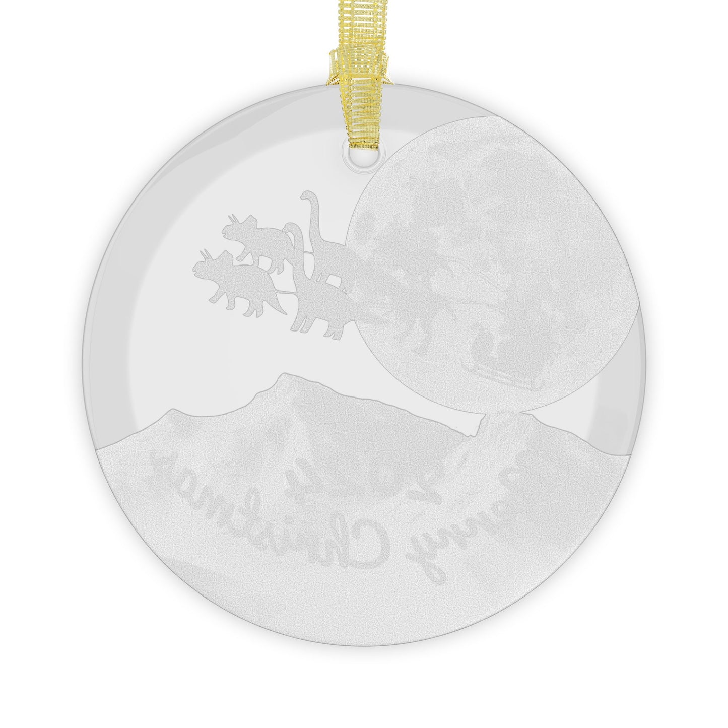 Glass Ornaments featuring Santa Riding a Sleigh Pulled by a Pack of Dinosaurs