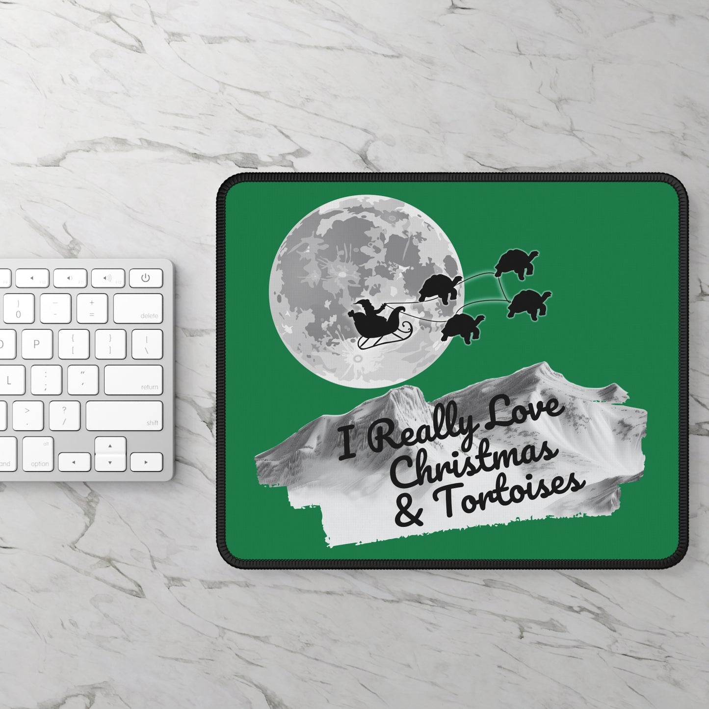 Christmas Tortoise Gaming Mouse Pad, Holiday Santa Sleigh Design, Xmas Desk Mat, Gift for Gamers, Tortoise Xmas Office Decor