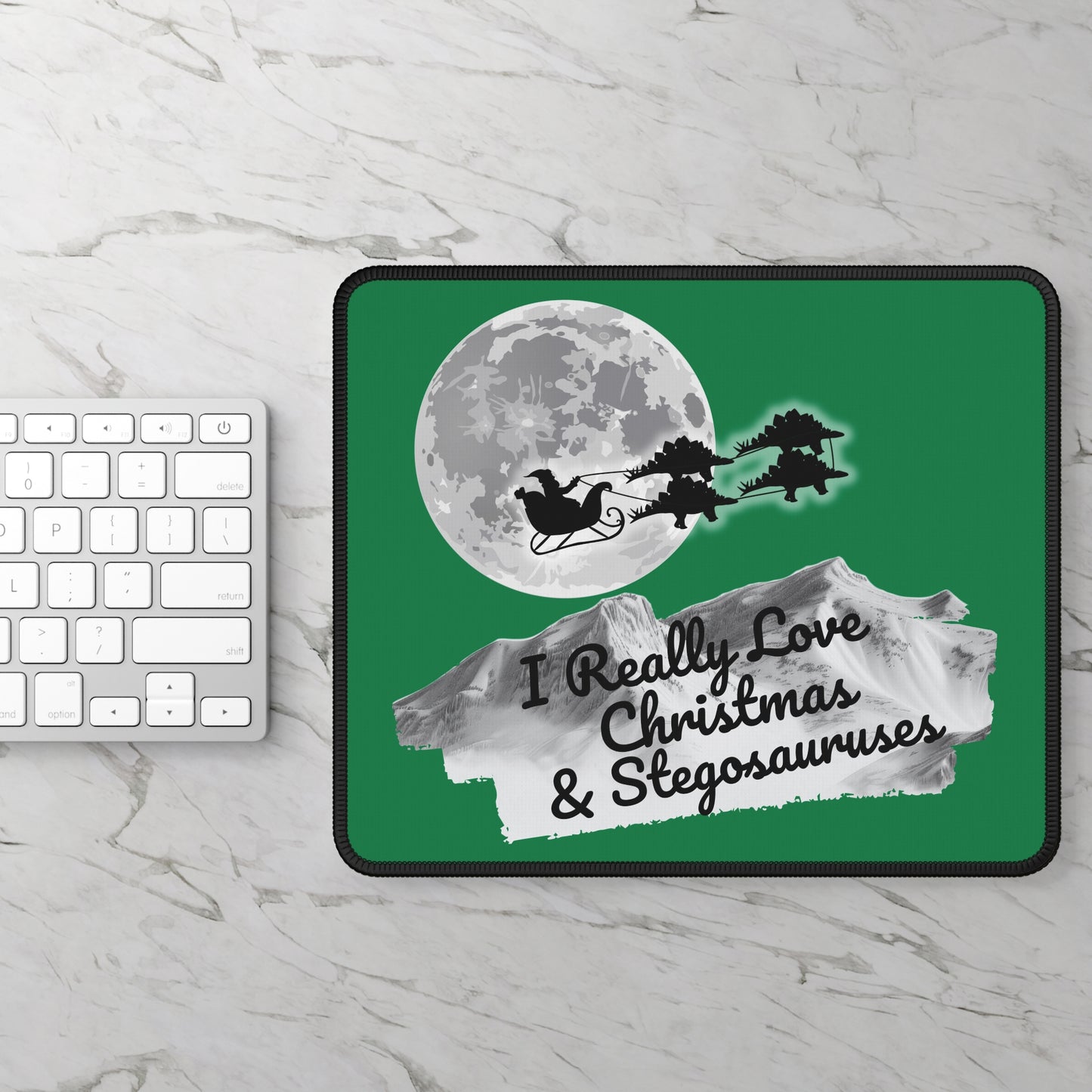 Christmas Dinosaur Gaming Mouse Pad, Holiday Santa Sleigh Design, Xmas Desk Mat, Gift for Gamers, Xmas Office Decor