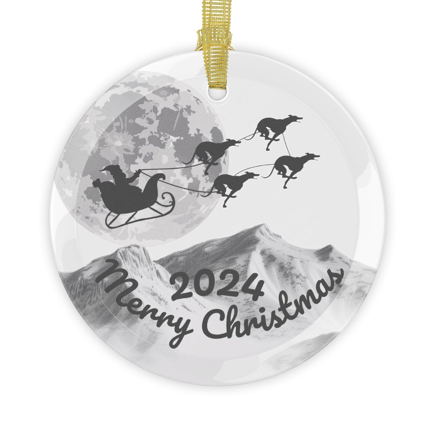 Glass Ornaments featuring Santa Riding a Sleigh Pulled by a Team of Greyhounds