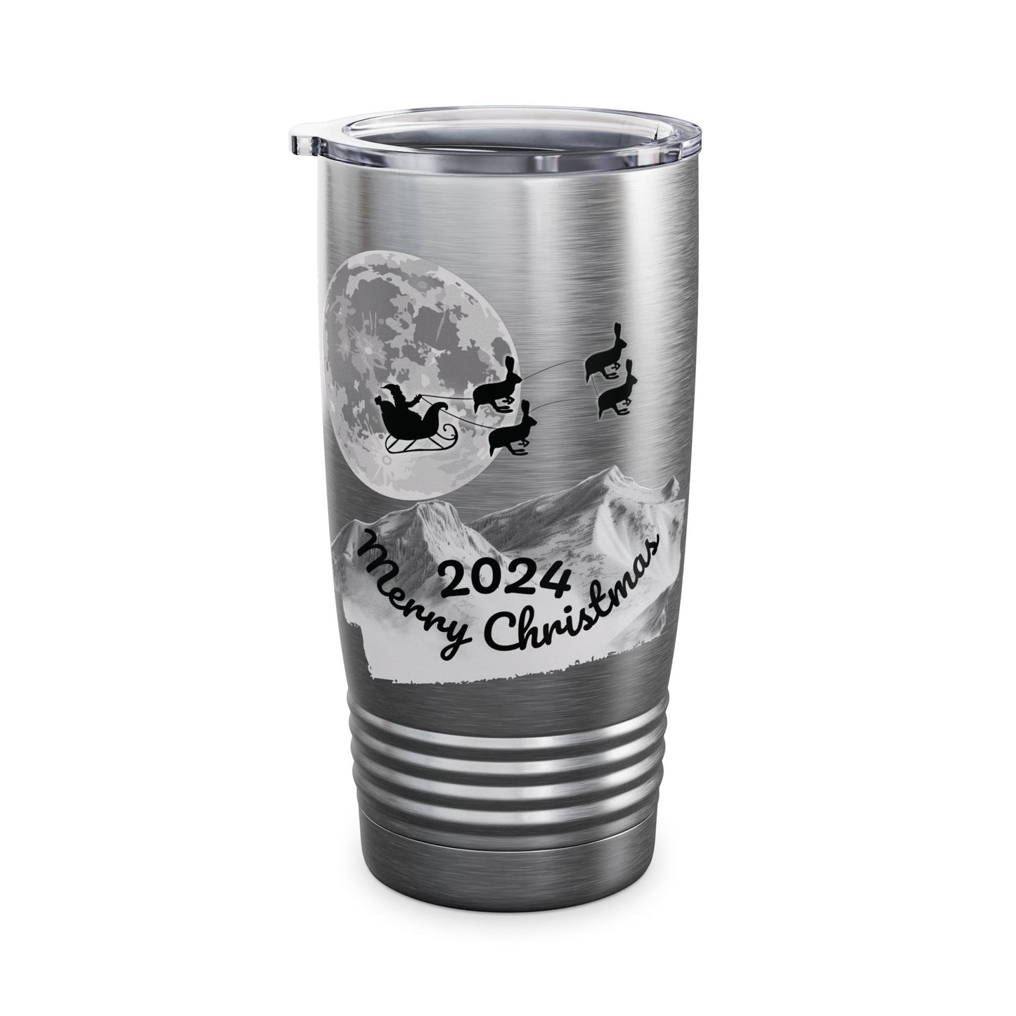 Christmas Tumbler, Santa Riding Sleigh Pulled by Bunnies, 20oz