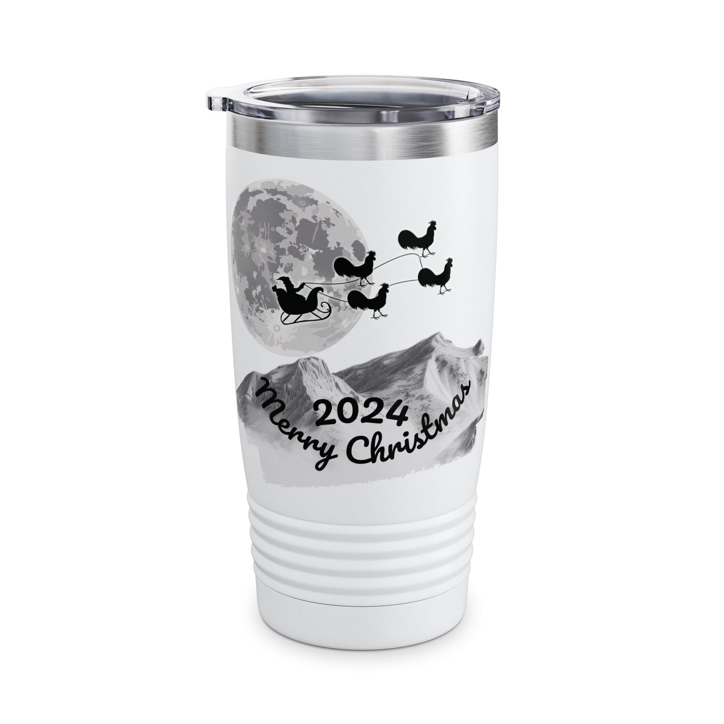 Christmas Tumbler, Santa Riding Sleigh Pulled by Roosters, 20oz