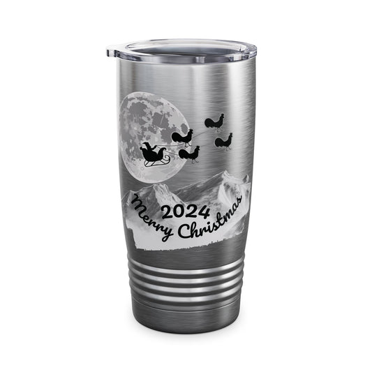 Christmas Tumbler, Santa Riding Sleigh Pulled by Roosters, 20oz