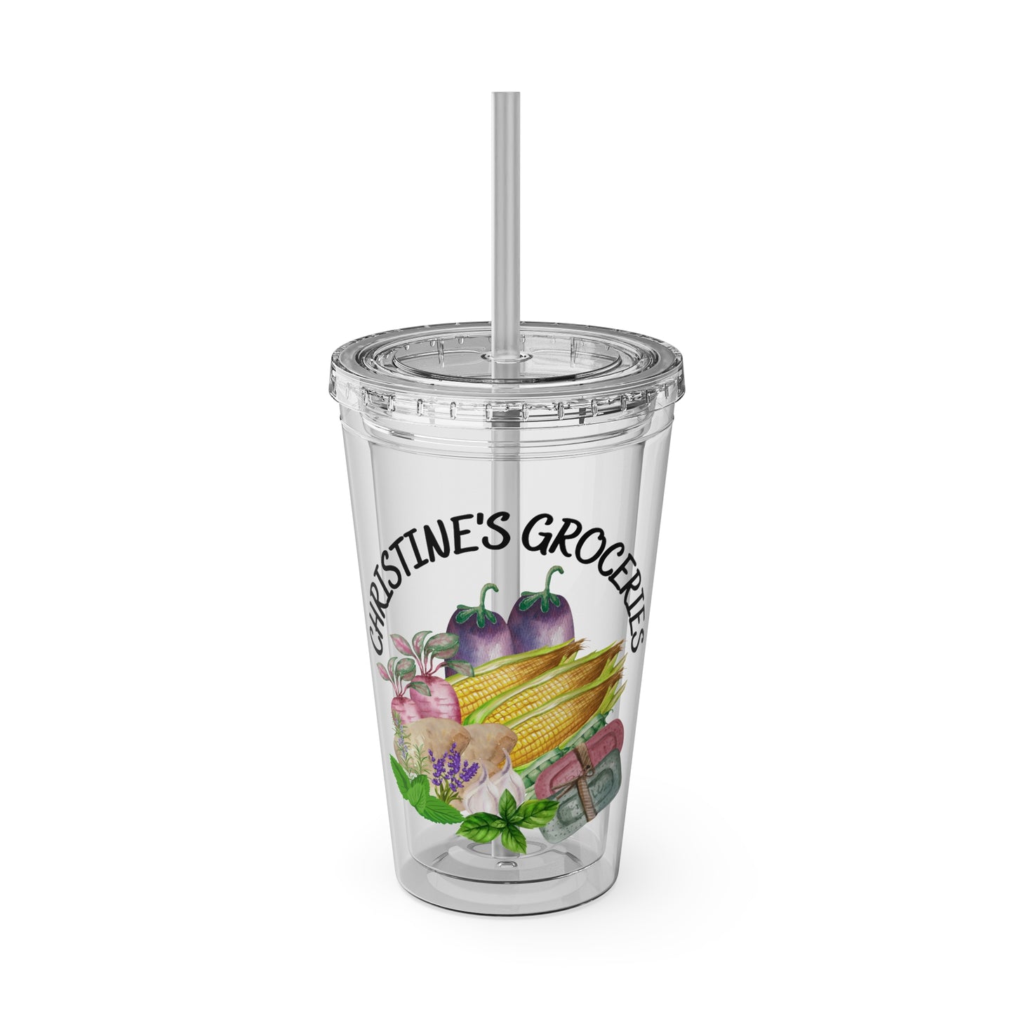 Christine's Groceries Sunsplash Tumbler with Straw, 16oz