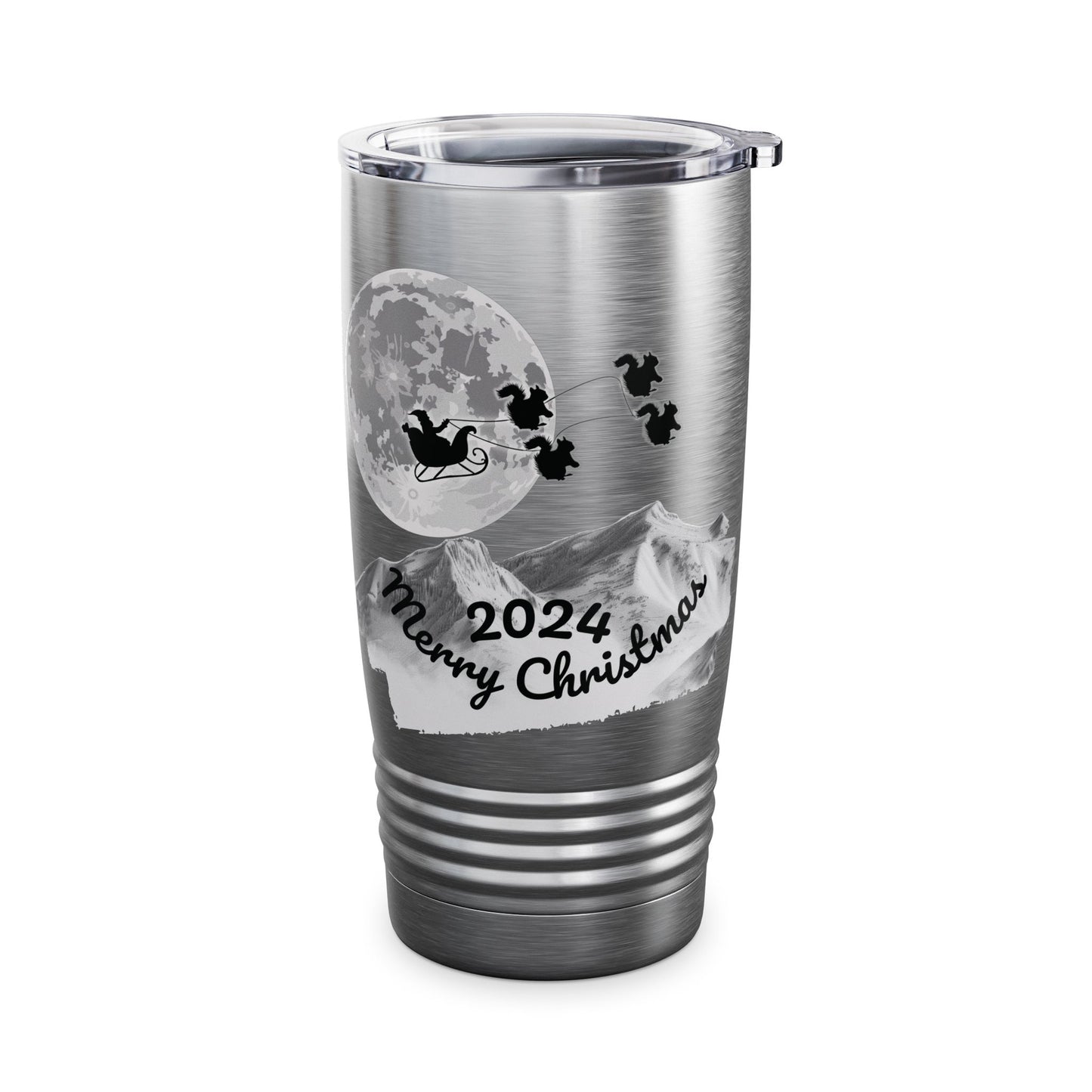 Christmas Tumbler, Santa Riding Sleigh Pulled by Squirrels, 20oz