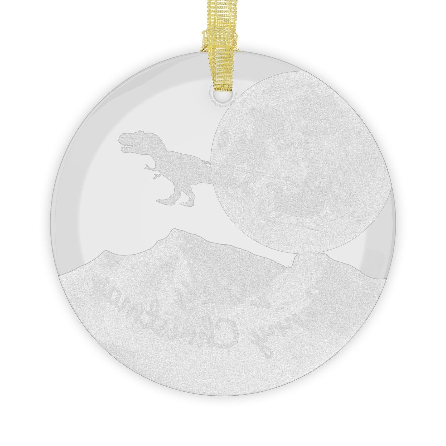 Glass Ornaments featuring Santa Riding a Sleigh Pulled by a Giant Tyrannosaurus Rex