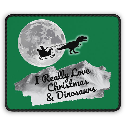 Christmas Dinosaur Gaming Mouse Pad, Holiday Santa Sleigh Design, Xmas Desk Mat, Gift for Gamers, Xmas Office Decor