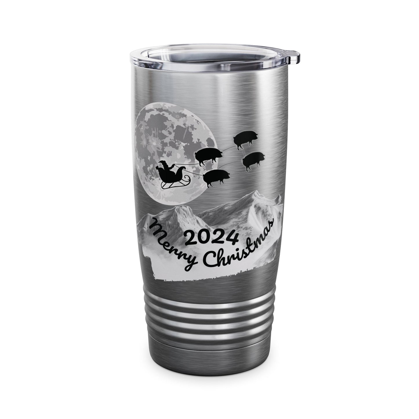 Christmas Tumbler, Santa Riding Sleigh Pulled by Hogs, 20oz