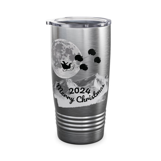 Christmas Tumbler, Santa Riding Sleigh Pulled by Turkeys, 20oz