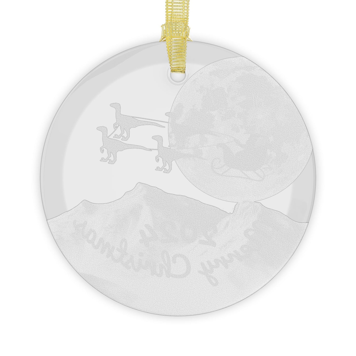 Glass Ornaments featuring Santa Riding a Sleigh Pulled by a Pack of Raptors