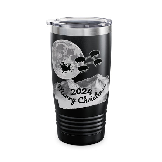 Christmas Tumbler, Santa Riding Sleigh Pulled by Hogs, 20oz