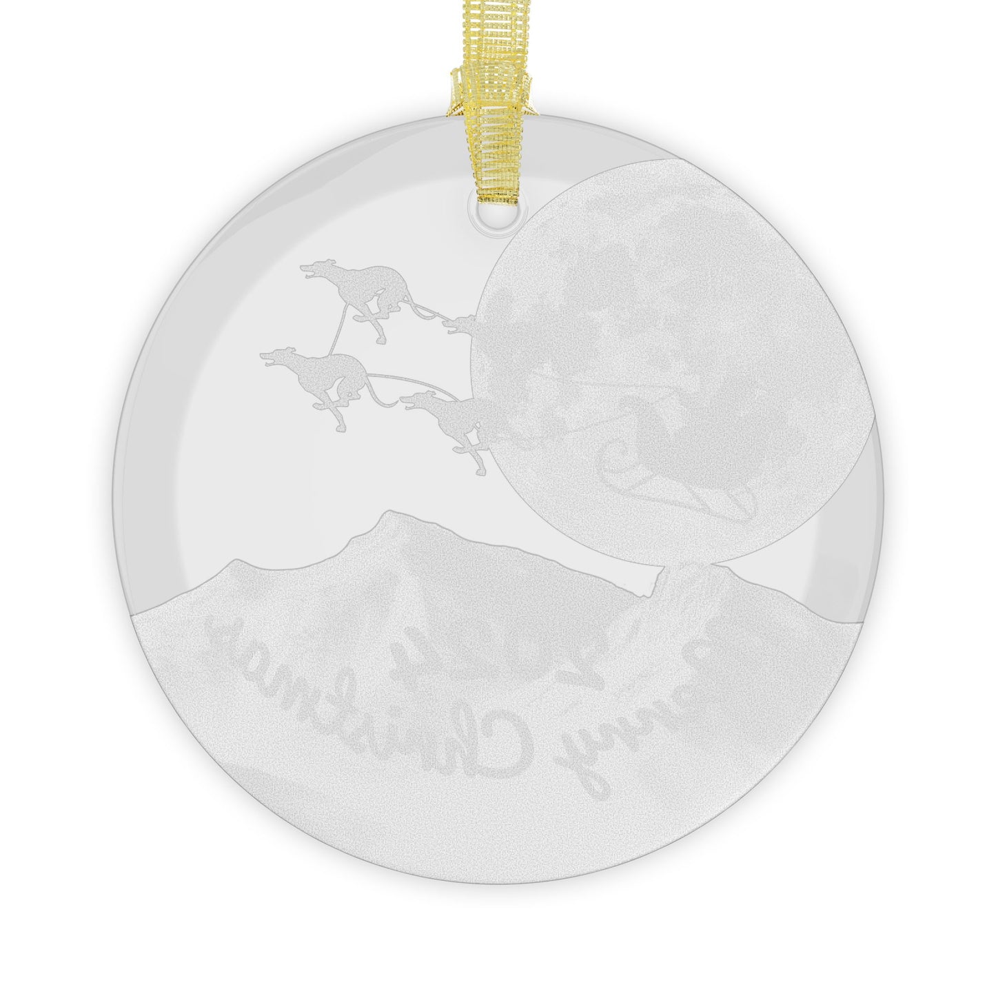 Glass Ornaments featuring Santa Riding a Sleigh Pulled by a Team of Greyhounds