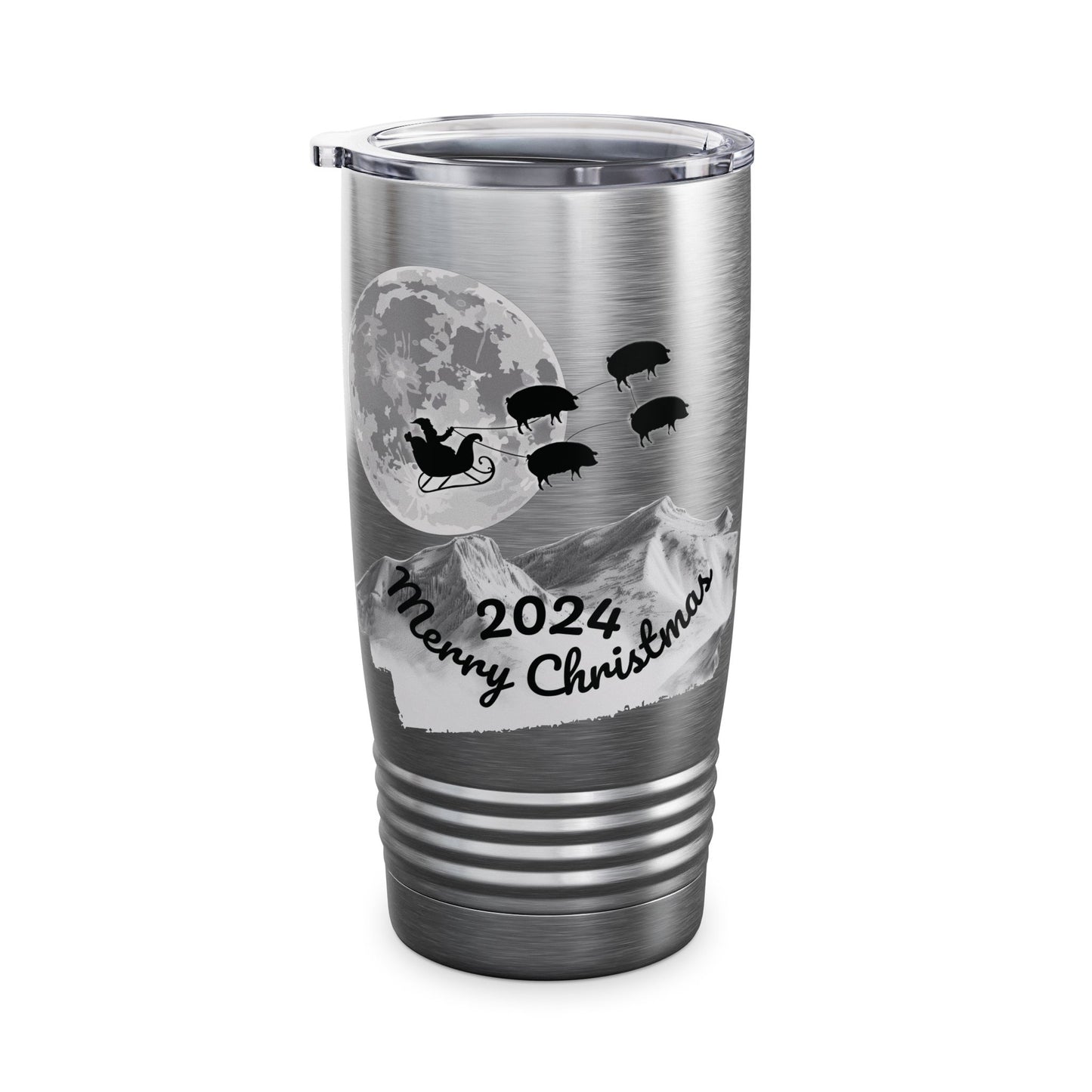 Christmas Tumbler, Santa Riding Sleigh Pulled by Hogs, 20oz