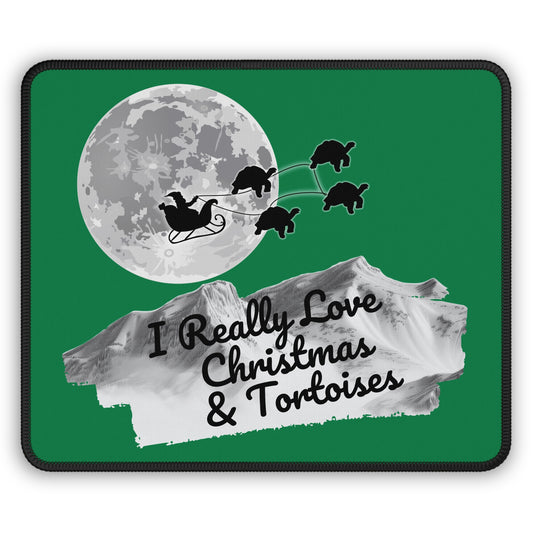 Christmas Tortoise Gaming Mouse Pad, Holiday Santa Sleigh Design, Xmas Desk Mat, Gift for Gamers, Tortoise Xmas Office Decor