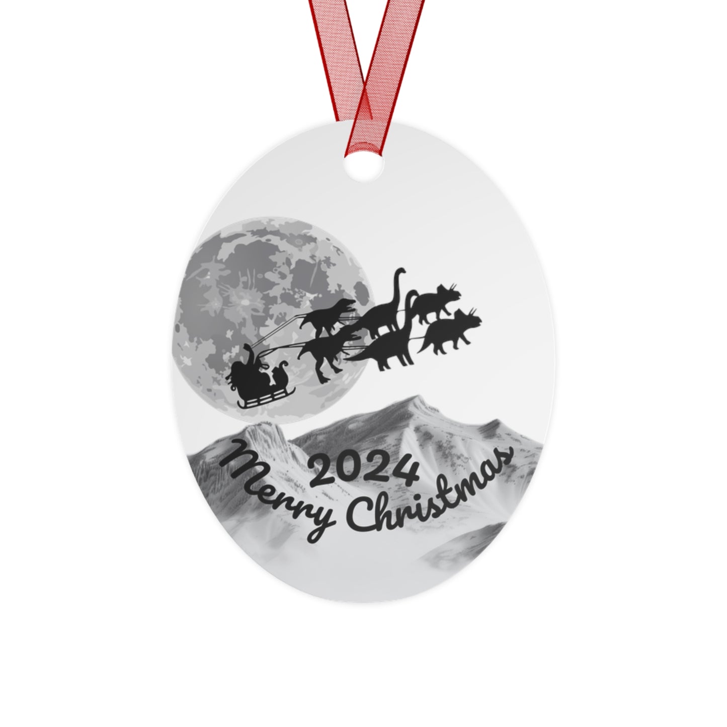 Metal Ornaments, Santa Sleigh Dinosaurs Mountains Moon Holiday Decor, Christmas Tree Hanging, Festive Ornament Gift, Xmas