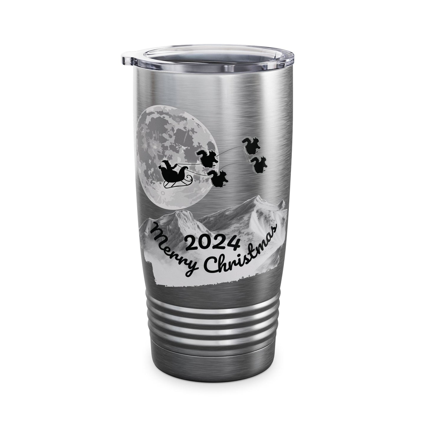 Christmas Tumbler, Santa Riding Sleigh Pulled by Squirrels, 20oz