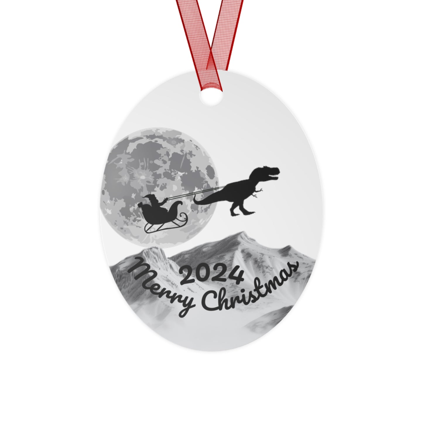 Metal Ornaments, Santa Tyrannosaurus Rex Sleigh Ride Christmas Decor, Holiday Tree Decoration, Home Ornaments, Xmas Gift, Festive Decor