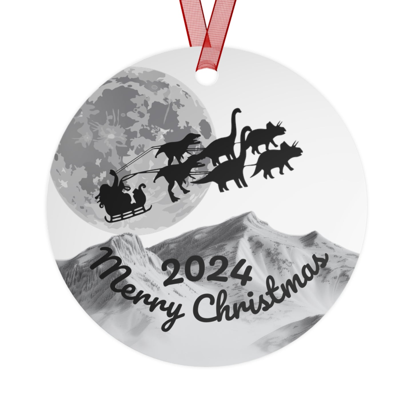 Metal Ornaments, Santa Sleigh Dinosaurs Mountains Moon Holiday Decor, Christmas Tree Hanging, Festive Ornament Gift, Xmas