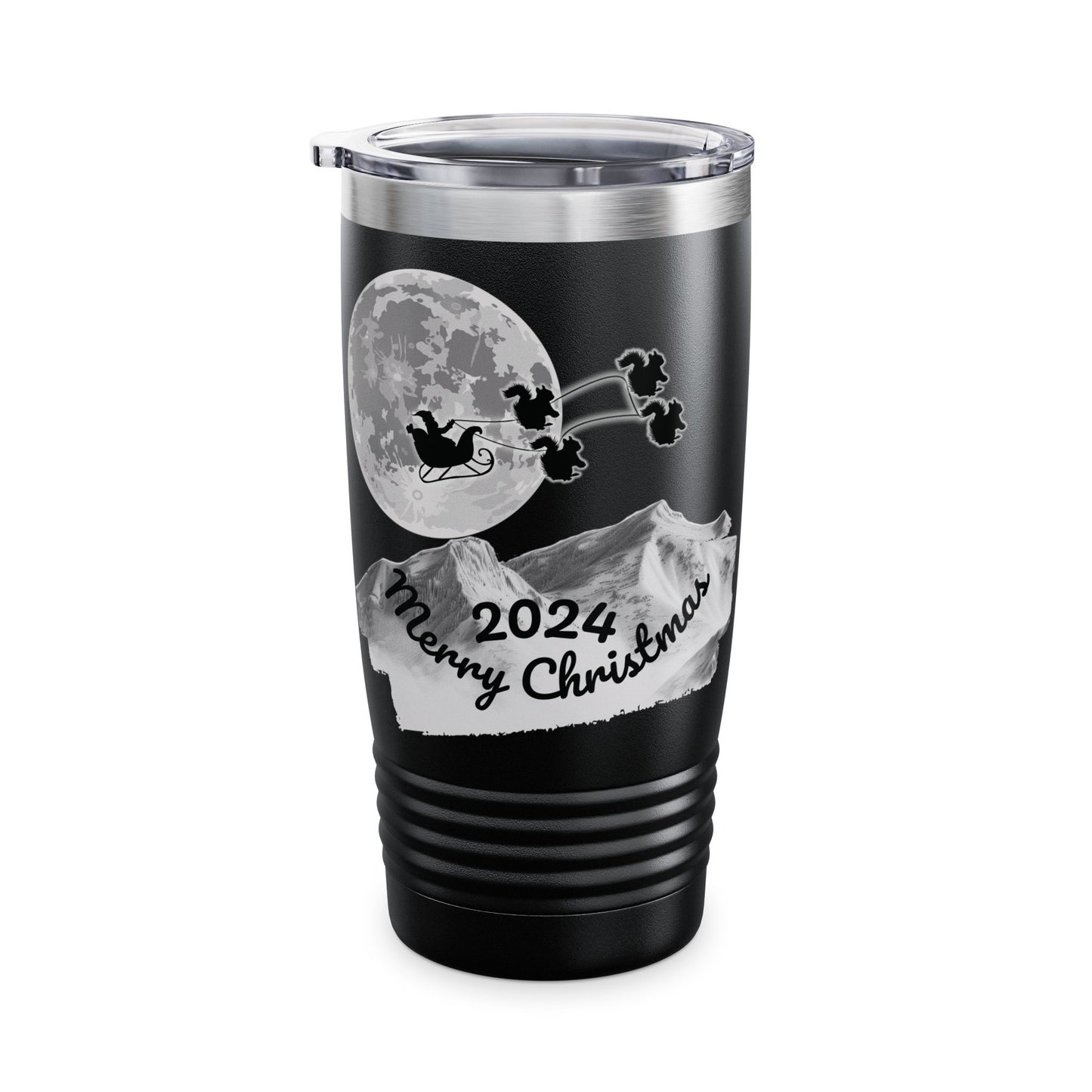 Christmas Tumbler, Santa Riding Sleigh Pulled by Squirrels, 20oz