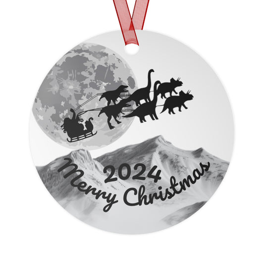 Metal Ornaments, Santa Sleigh Dinosaurs Mountains Moon Holiday Decor, Christmas Tree Hanging, Festive Ornament Gift, Xmas