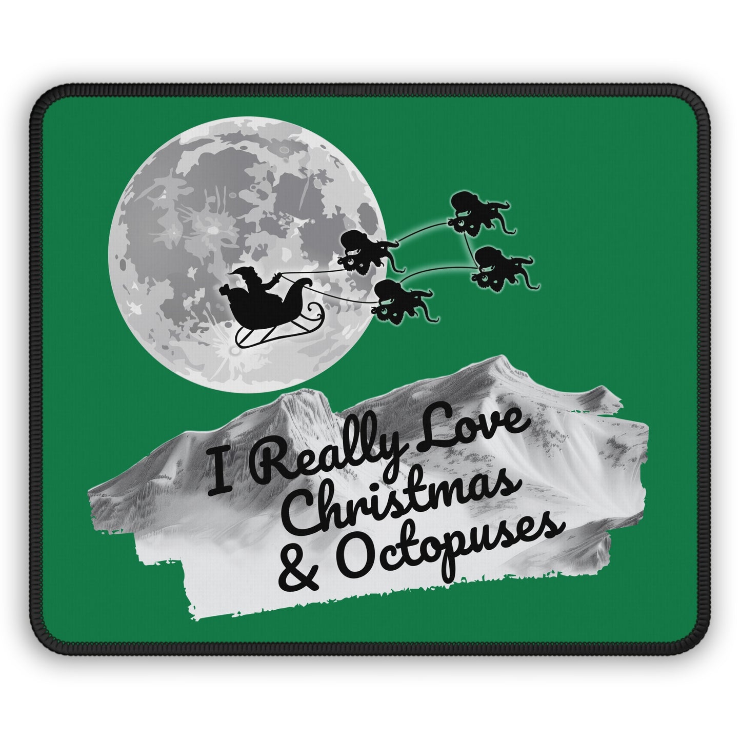 Christmas Octopus Gaming Mouse Pad, Holiday Santa Sleigh Design, Xmas Desk Mat, Gift for Gamers, Cephalopod Xmas Office Decor