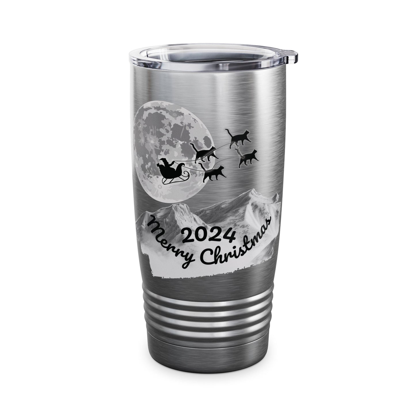 Christmas Tumbler, Santa Riding Sleigh Pulled by Cats, 20oz