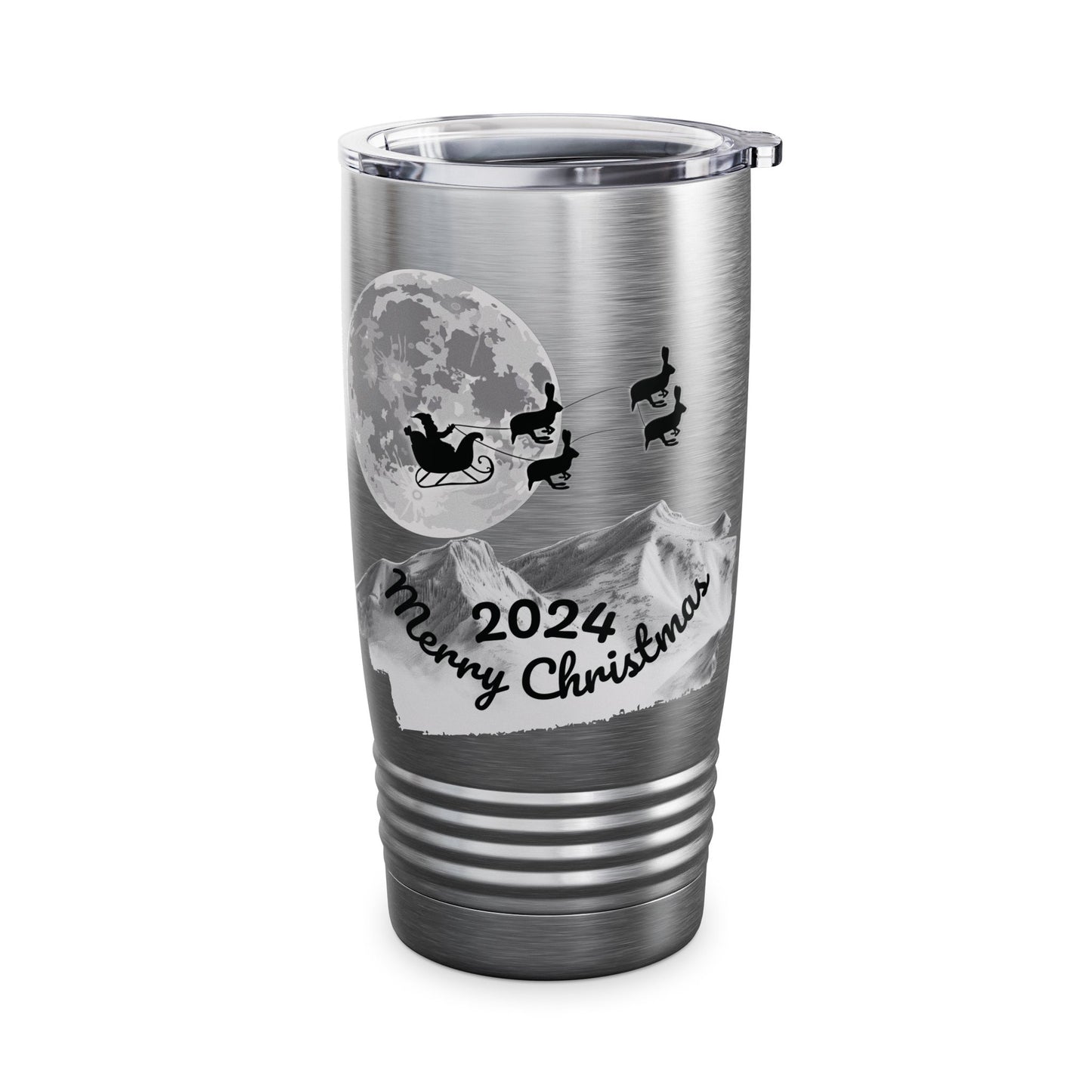 Christmas Tumbler, Santa Riding Sleigh Pulled by Bunnies, 20oz