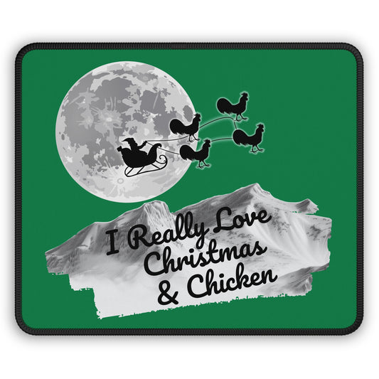 Christmas Chicken Gaming Mouse Pad, Holiday Santa Sleigh Design, Xmas Desk Mat, Gift for Gamers, Rooster Xmas Office Decor