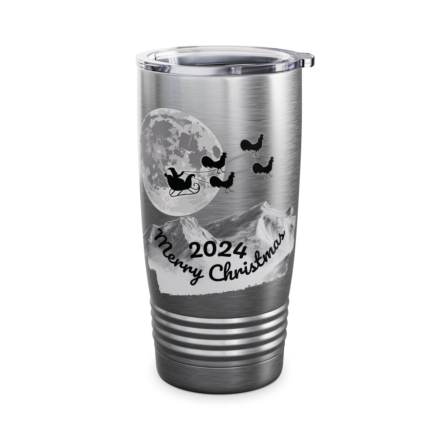 Christmas Tumbler, Santa Riding Sleigh Pulled by Roosters, 20oz