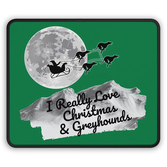 Christmas Greyhound Gaming Mouse Pad, Holiday Santa Sleigh Design, Xmas Desk Mat, Gift for Gamers, Dog Xmas Office Decor