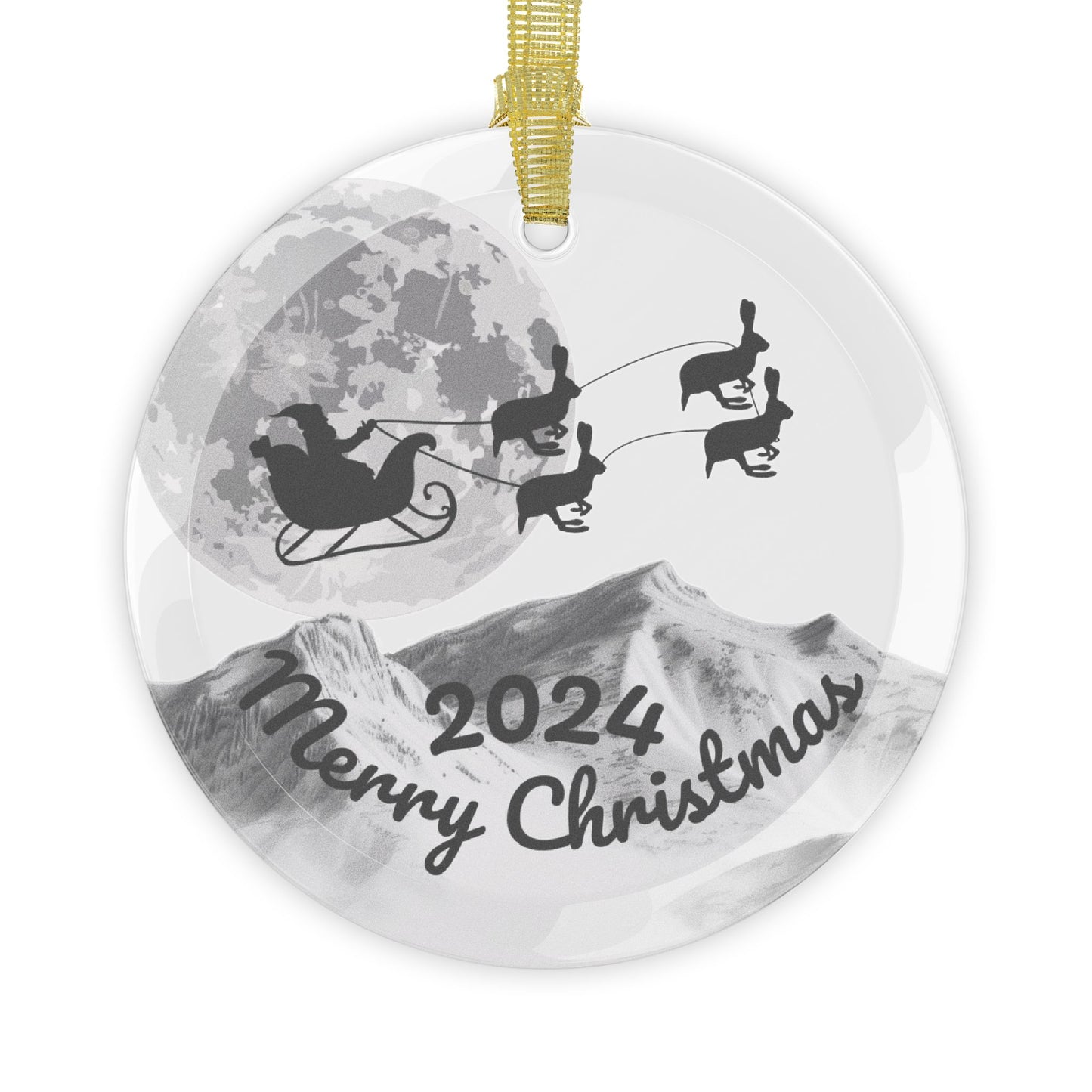 Glass Ornaments featuring Santa Riding a Sleigh Pulled by a Team of Bunnies