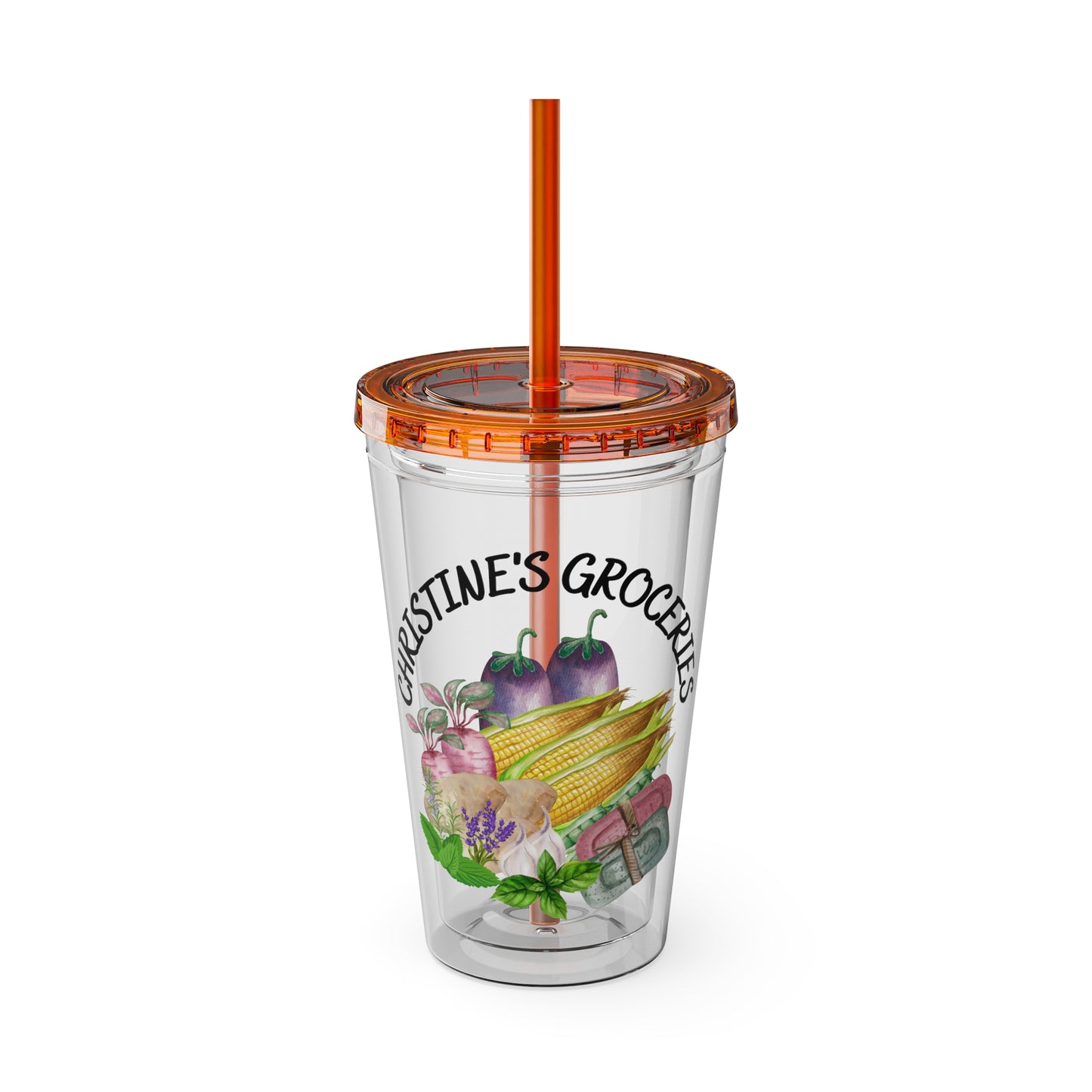 Christine's Groceries Sunsplash Tumbler with Straw, 16oz