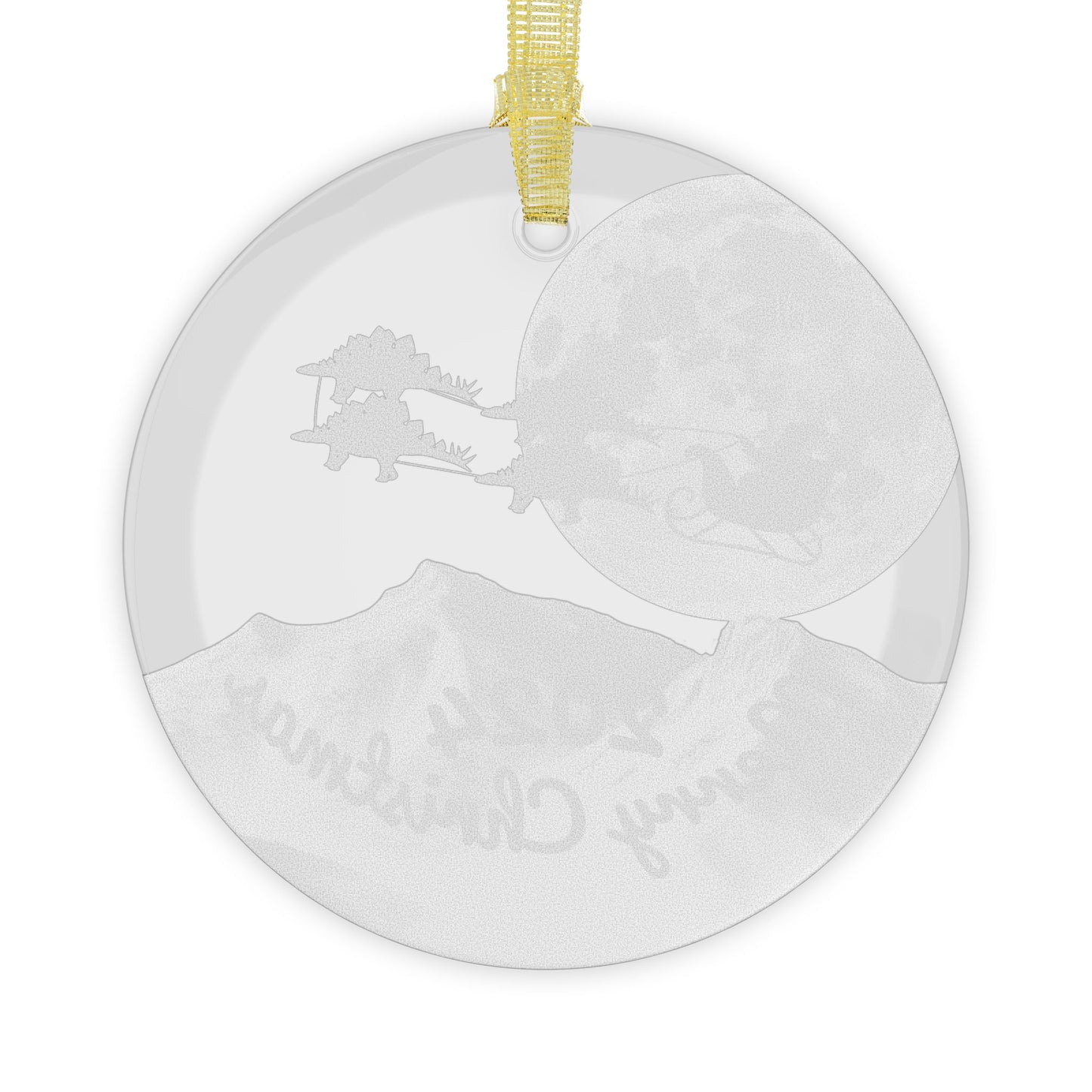 Glass Ornaments featuring Santa Riding a Sleigh Pulled by a Team of Stegosaurs