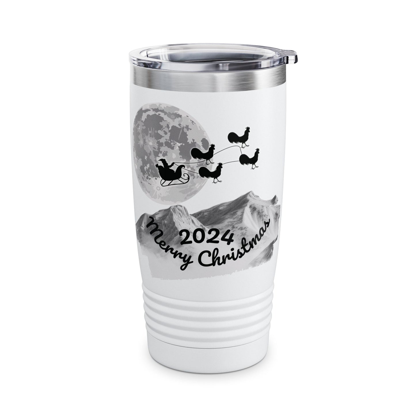 Christmas Tumbler, Santa Riding Sleigh Pulled by Roosters, 20oz