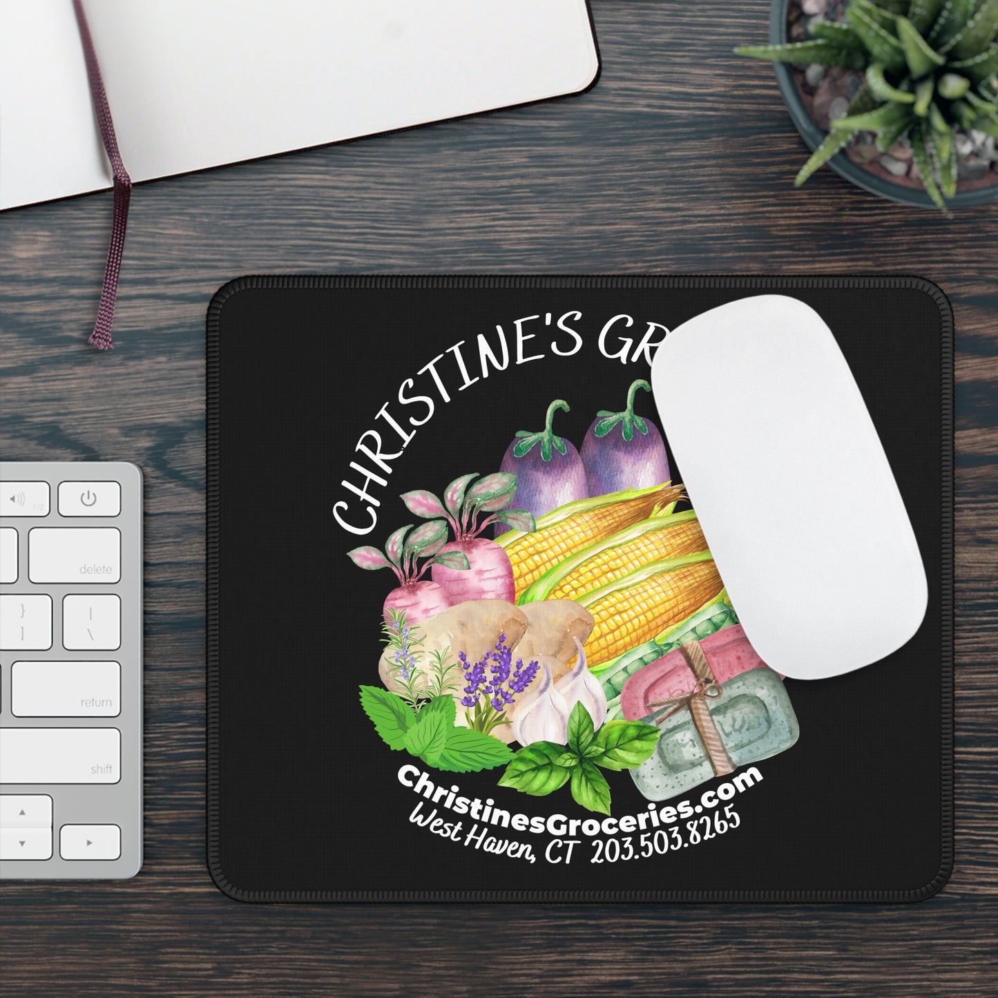 Christine's Groceries Black Gaming Mouse Pad