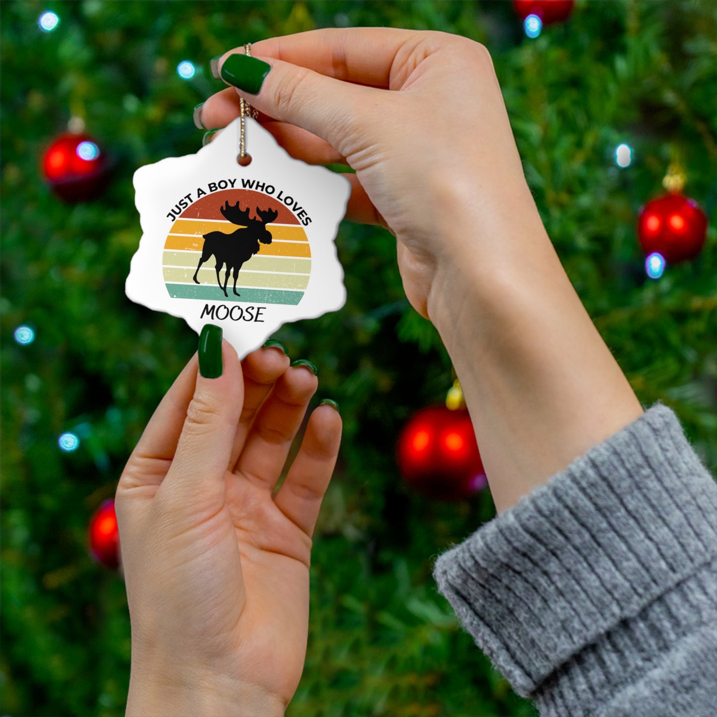 Just a Boy Who Loves Moose Ceramic Ornament, 3 Shapes