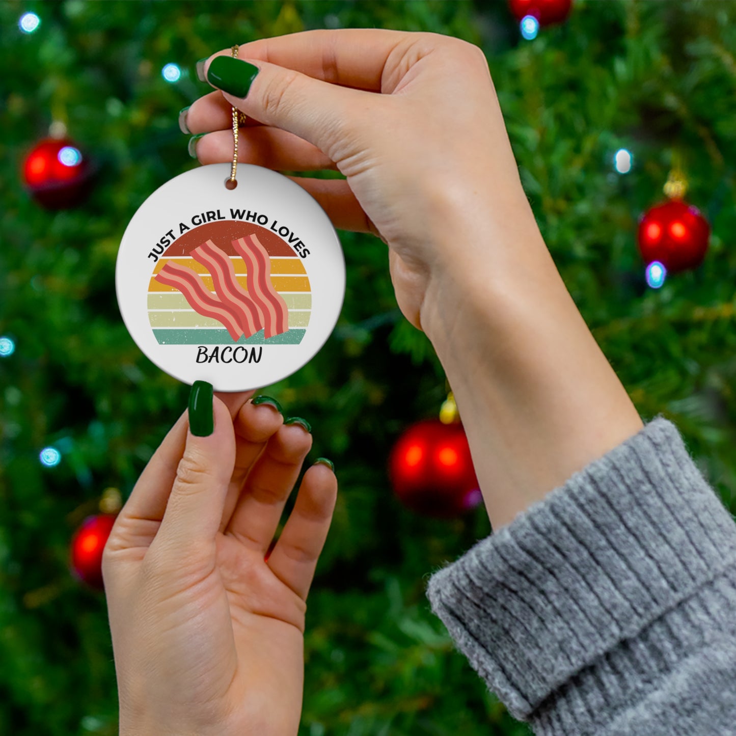 Just a Girl Who Loves Bacon Ceramic Ornament, 3 Shapes