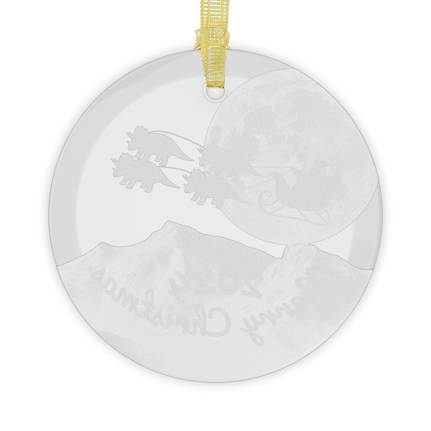 Glass Ornaments featuring Santa Riding a Sleigh Pulled by a Team of Triceratops