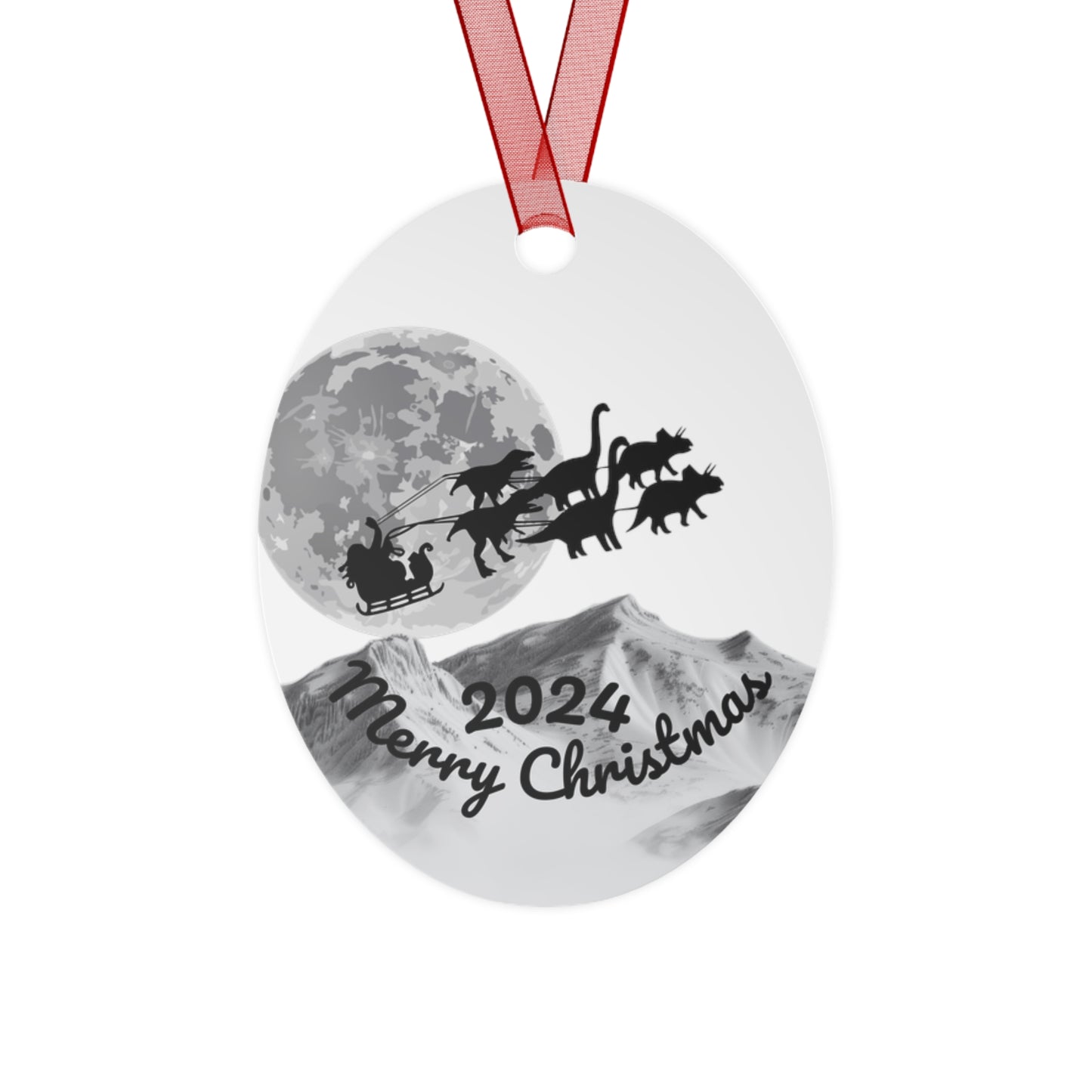 Metal Ornaments, Santa Sleigh Dinosaurs Mountains Moon Holiday Decor, Christmas Tree Hanging, Festive Ornament Gift, Xmas