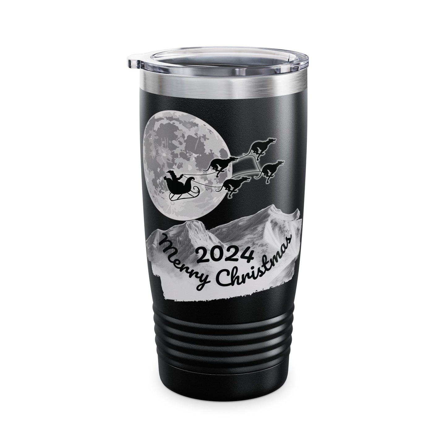 Christmas Tumbler, Santa Riding Sleigh Pulled by Greyhounds, 20oz