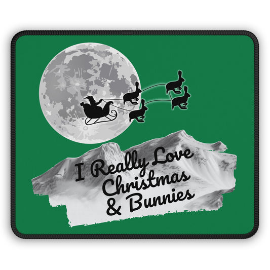 Christmas Bunny Gaming Mouse Pad, Holiday Santa Sleigh Design, Xmas Desk Mat, Gift for Gamers, Rabbit Xmas Office Decor