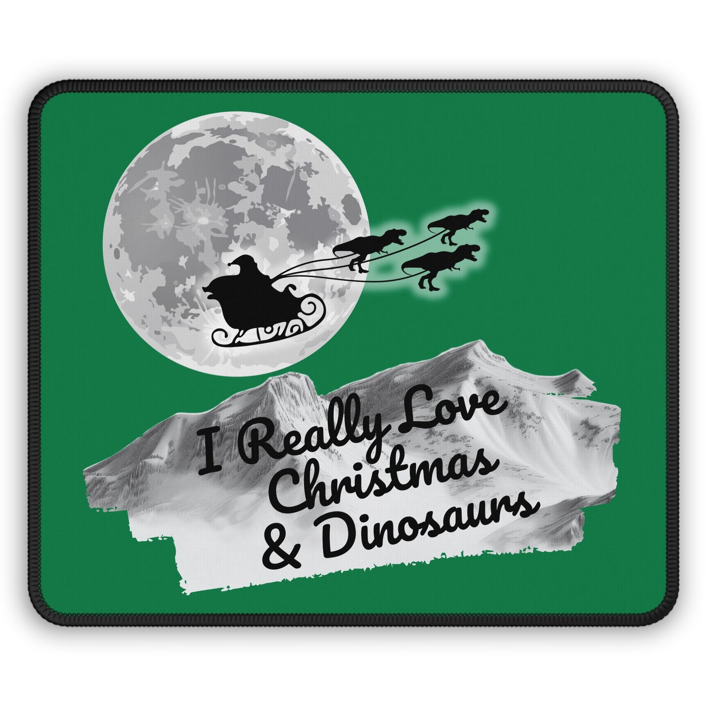 Christmas Dinosaur Gaming Mouse Pad, Holiday Santa Sleigh Design, Xmas Desk Mat, Gift for Gamers, Xmas Office Decor