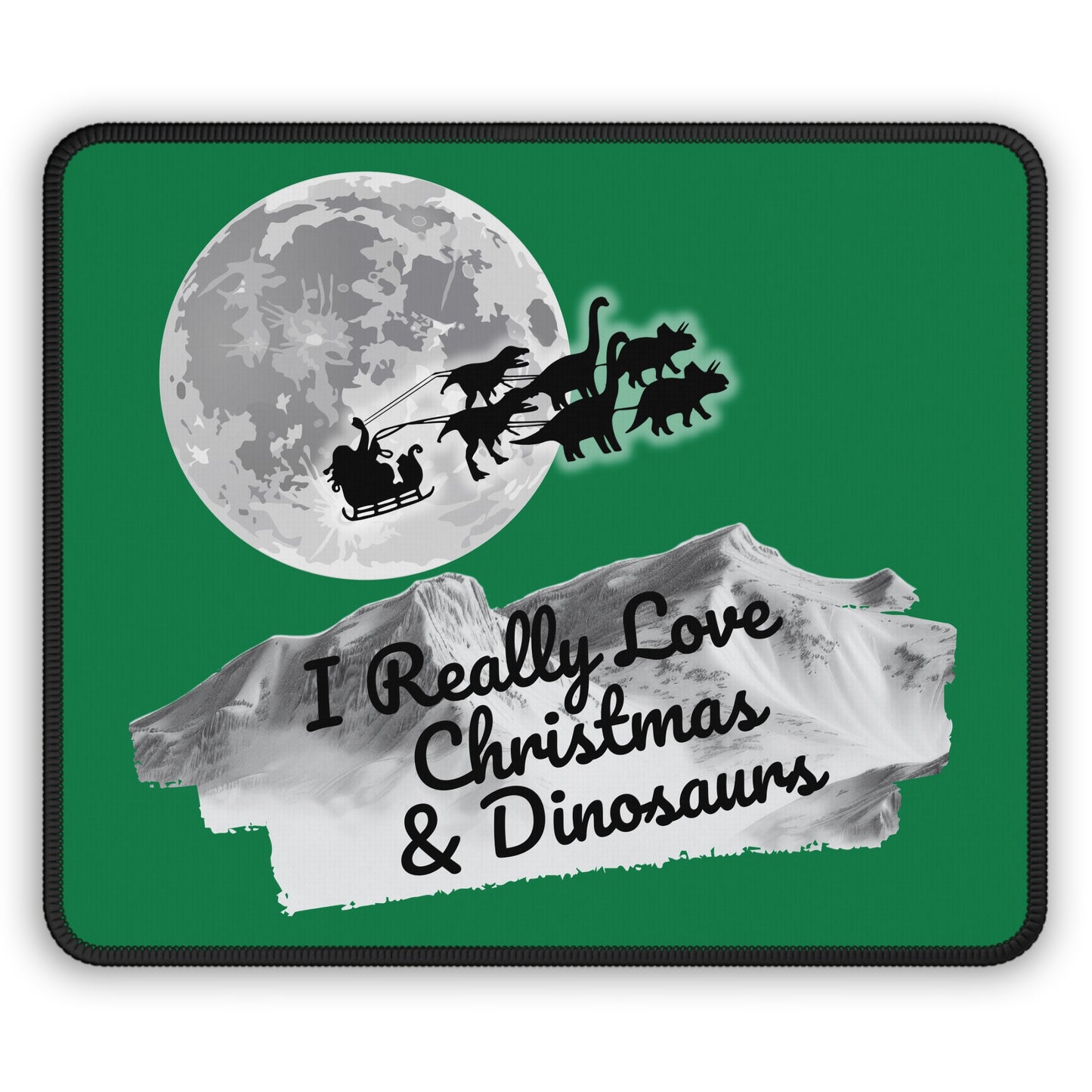 Christmas Dinosaur Gaming Mouse Pad, Holiday Santa Sleigh Design, Xmas Desk Mat, Gift for Gamers, Xmas Office Decor